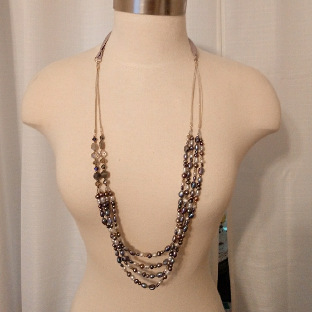 Beautiful liquid silver & natural pearls 4 strand